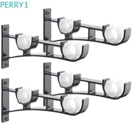 PERRY1 2 Pcs Aluminum Alloy Curtains Holders, Durable Matte Black Double Curtain Rod Holders, Curtain Accessories Adjustable With Screw Double Curtain Rod Brackets Living Room