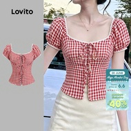 Lovito Casual Blouse Lace Spring/summer Red White Blouse for Women L189ED900 Lovito Blaus Kasual Ren