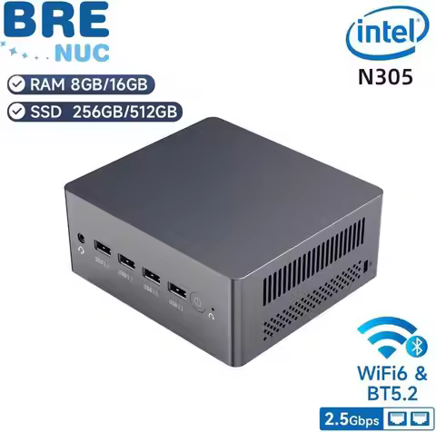 BRE&Aittact N305 Win11 Pro Mini PC i3-N305 DDR4 3200MT/s 2280 NVMe SSD Dual LAN 4K Triple Display US
