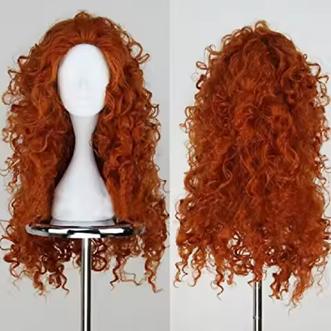 Brave Merida Cosplay Wig Long Orange Curly Role Play Wig Halloween Synthetic Hair Perucas Wigs + Wig