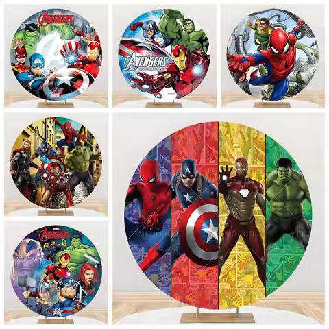 Avengers Theme Round Backdrop Cover kids Birthday Party Custom City Hero Photography Background Circ