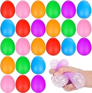 BILLMOSS Easter Eggs Squishy Toys - 24 PCS Easter Basket Stuffers Rubber Stress Balls Stretchy Squeeze Toys for Easter Eggs Hunt, Cute Colorful Decorations Party Favors for Boys, Girls