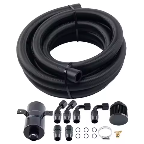 ​Universal Aluminium Baffled Engine Oil Catch Can 0.75L 2 Ports + 3M AN10 Hose Fitting Kit