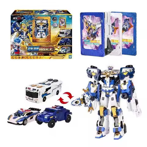 New Metal Cardbot Blue Cop Trinity Transforming Car to Robot Action Figures HEAVY IRON with Card Tra