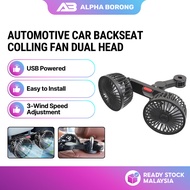 Alpha Borong 360° USB Car Headrest Fan Mini Air Cooler 12V 24V Dual Head Vehicle Cooling Fan Portabl