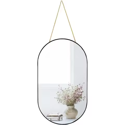 Oval Wall Mirror 16x9.2 inch Black for Bathroom Bedroom Living Room Hallway