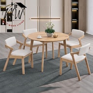 Round Solid Wood Dining Set/Dining Table/Dining Table 4 Seater Set/4 Seater/Chair/Table/Meja Makan 4