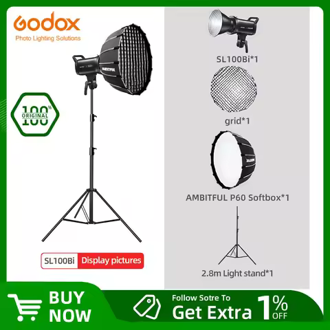 Godox SL100Bi 100W 2800-6500K White Yellow Version LCD Panel LED Video Light Continuous Output Bowen