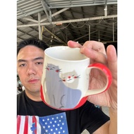 Mug Coffee Cup Red Cute Cat Pattern Ceramic Size 3.5x3 Inches Or 350ml 11.83oz Stoneware
