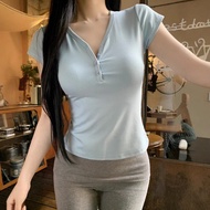 Shirt Short-Sleeved Women's Top Sexy Pure Women's Trendy Buttons tt Desire Hot Girl Summer Slim-fit 