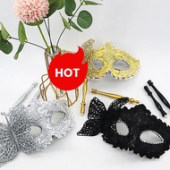 Masquerade Mask with Holding Stick, Venetian Half Face Mask for Women
