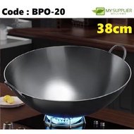 BPO-20 38cm Non Stick Metal Wok Iron Wok Pre Seasoned Traditional Wok Non-Coated Carbon Steel Cookin