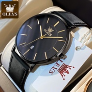 OLEVS Jam Tangan Lelaki Original Waterproof Quartz Leather Casual Fashion Simple Black Watch Men 586