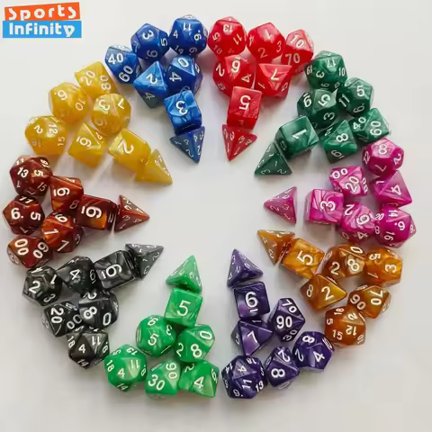 7pcs/set Colorful Pearl Pattern Polyhedral Dice Number Dice Kit for DND PRTG RPG Running Team Table 