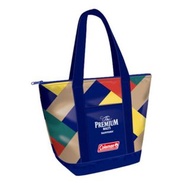 日本 COLEMAN X SUNTORY THE PREMIUM MALT'S 雜誌附錄 深藍拼彩色尼龍布 保溫 手挽袋