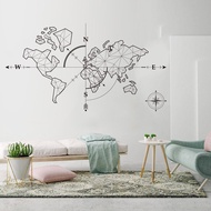Large World Map Compass Earth Wall Sticker Office Classroom World Map Global Exploration Adventure W