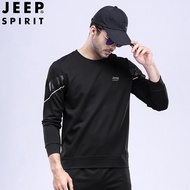 JEEP SPIRIT เสื้อกันหนาวผู้ชายขนาดใหญ่หลวมรอบคอเสื้อกันหนาวบางระบายอากาศกีฬาเสื้อกันหนาว