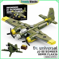 JU-88 Bomber,Flak36 Anti-Aircraft Gun,Building Blocks,Army Airplane Bricks Toys Gifts for Boys,IW002