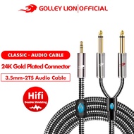 GOLLEY LION Audio Cable 3.5mm 1/8" TRS to D 6.35mm Aux Cable 1/4" TS 6.5 Jack Male Y Splitter Cord C