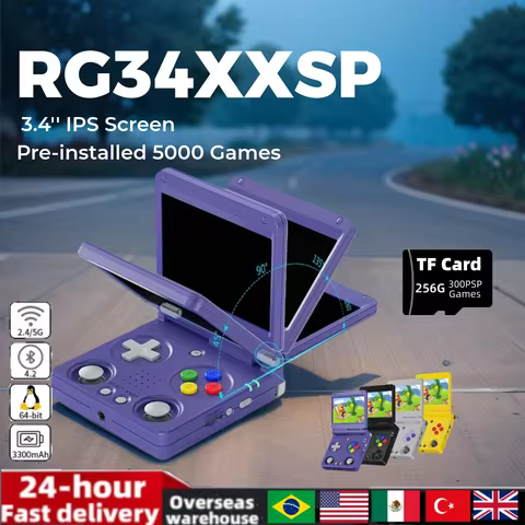 Anbernic RG34XXSP 3.4-Inch IPS Flip Handheld Game Console Linux 64-bit H700 quad-core LPDDR4 Retro G