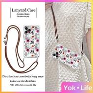 Mild luxury flower phone case with lanyard for iPhone 7Plus 8plus 11 12 13 14 15 13 Pro Max clear casing iPhone cellphone accessories
