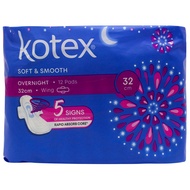 Kotex Soft & Smooth Overnight Pad Wing (12's x 32cm)