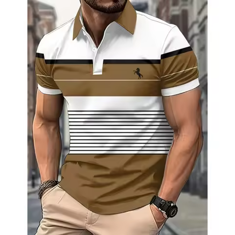 Summer New Men's Polo Shirt Horse 3d Printed Men's Button Polo Casual Short Sleeved Fashion Tops Dai