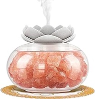 Essential Oil Diffusers Aromatherapy Diffuser: YeeQue Salt Lamp Diffuser for Home Bedroom Office, Himalayan Pink Crystal Cute Lotus Auto Shut-Off 7 Colors LED Night Light - White