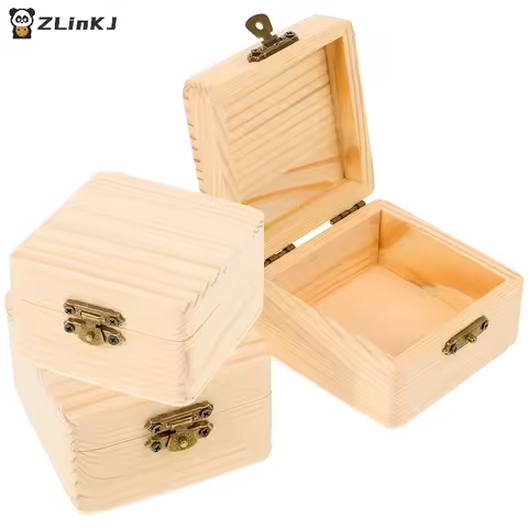 ▶1/2PCS Wooden Square Hinged Storage Box Craft Gift Box Handmade Case Home Sundries Storage Box, 8x8