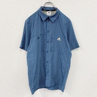 adidas CLIMALITE 短袖襯衫，格子圖案，藍色，M 碼，古著。
