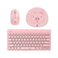 Slim 2.4GHz Wireless Keyboard and Mouse Set Universal Mini Keyboard Cute Pink Pig Pattern Mute Keyboard with USB Receiver for iPad Laptop Android Tablet Desktop PC Notebook