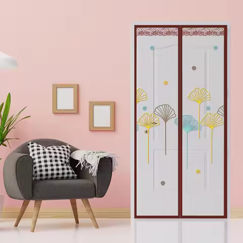 2025 New Embroidery Printed Leaf Pattern Anti-mosquito Door Curtains, Curry Living Room Curtains Mag