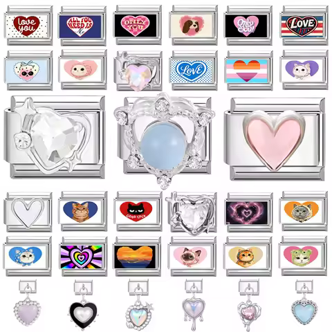 2026 New Women Romantic Heart Shiny CZ Heart Pattern Italian Charm Links Fit 9mm Bracelet Stainless 