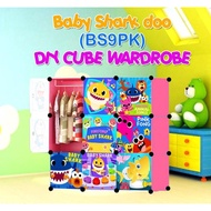 Almari baju Kanak-kanak Babyshark 9 cube Rack DIY Multipurpose Wardrobe Cabinet Clothes Storage Organizer Almari Rak