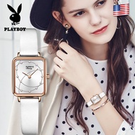 PLAYBOY นาฬิกาข้อมือผู้หญิงแท้ กันน้ำได้ 100% สายหนัง แฟชั่น แบรนด์เนม สีฟ้า สีขาว สีแดง