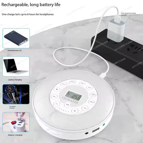 A-B Repeat Portable CD Player - USB Playback & FM Radio All-in-One Music Album Walkman Discman