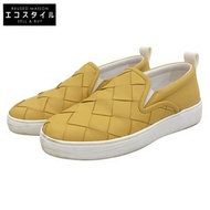 二手 Bottega Veneta 男士皮革編織一腳蹬運動鞋，黃色，40 碼。