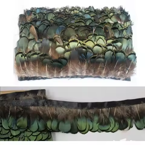 Lady Amherst Pheasant Feather Fringe Natural Green Bronze colour 2 yards Trim Height 5.0cm,Feather L