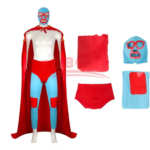 Adult Men Halloween Mexican Movie Nacho Cosplay Costume Uniform Suit Red Cloak Outfit Carnival Party
