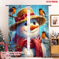 2pcs 2D flat printing Merry Christmas Curtains Snowman Birds Winter Cute (2) Digital Printed Polyest