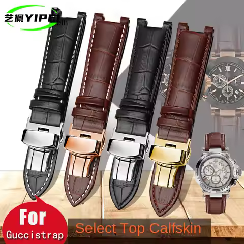 Cowhide watch band 22*13mm 20*11mm for GC Guess Cartier PASHA W3108/HPI004 Butterfly Buckle notch wa