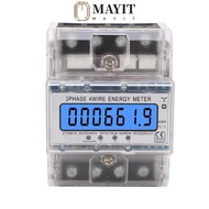 MAYIT Three Phase Energy Meter, Backlit LCD Display 3 Phase 4 Wire DIN Rail Energy Meter, DIN Rail I