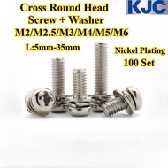 [KJC-SZYTZH] 100Set Nickel Plating, Phillips Round Head Screw + Washer Three-Piece Combination M2/M2