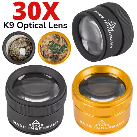 30X 36mm K9 Optical Handheld Loupe Magnifying Glass for Jewelry Coin Stamps Watch Repair Precision W