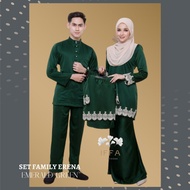 [EMERALD GREEN] Family Set Sedondon Raya Kurung Erena Lace Sulaman Ibu Anak Ayah Baju Melayu Pesak Cekak Musang