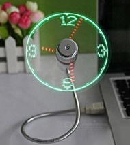 Kipas Angin USB Mini Fleksibel dengan Jam + Lampu LED