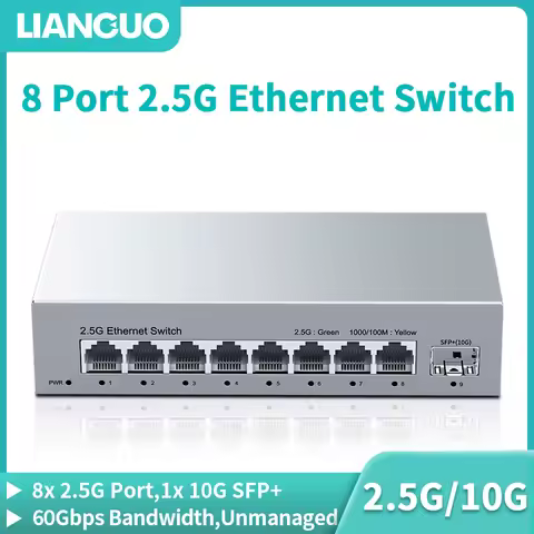 LIANGUO 2.5Gb 8 Port Network Switch 2.5Gbps Unmanaged Ethernet Switch with 10Gb SFP+ Slot Home Lab S