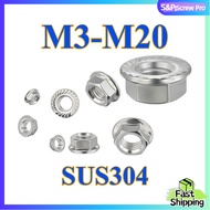 Flange Hex Nut M3 to M20 Stainless Steel 304 Hexagon Flange Nut with Serration DIN6923 [XM-ML-1]