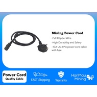 《 Mining Power Cord 》13A UK 3 Pin to IEC C13 AC power cord cable with fuse