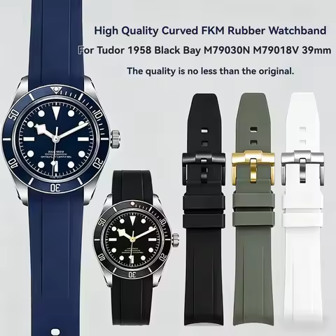 High Quality 20mm Curved FKM Rubber Watchband For Tudor 1958 BB58 Black Bay M79030N M79018V 39mm Nav